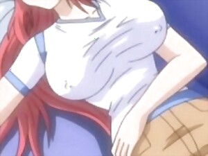 Грудастая рыжеволосая в аниме во время сексуальной встречи.